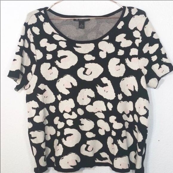 INC Leopard Short Sleeve Scoop Neck Top Pink Black White New Condition NWOT 0X - Picture 1 of 6